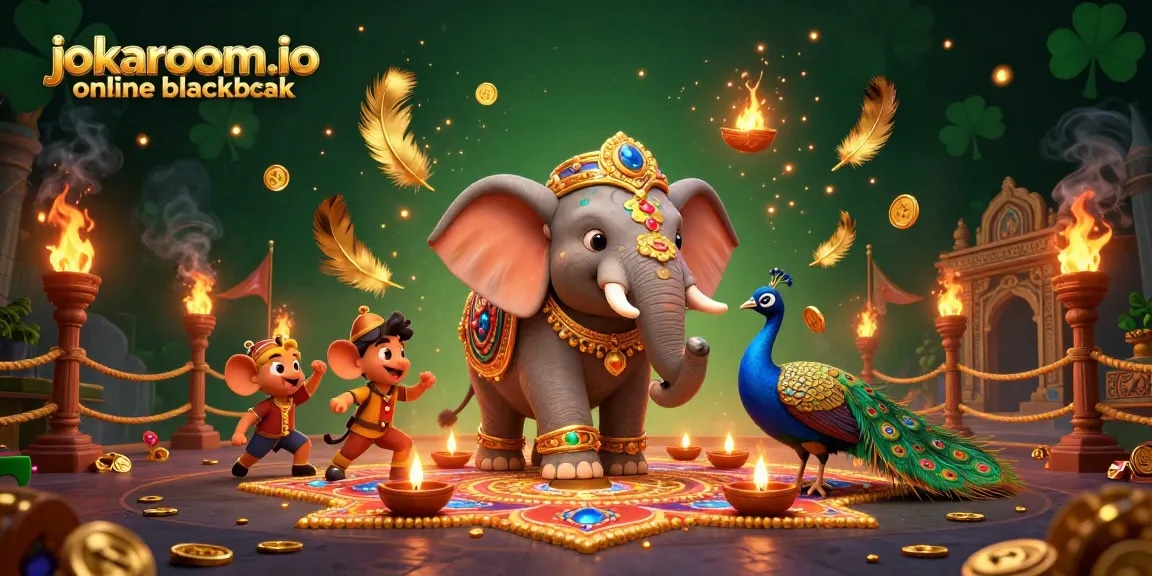 Experience the excitement of jokaroom.io online blackjack with vibrant casino-themed 3D illustration.