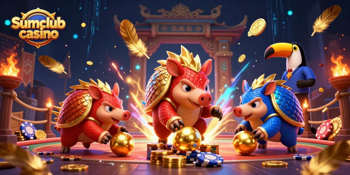 Experience the thrilling atmosphere of Sumclub casino with pangolins battling through poker chips