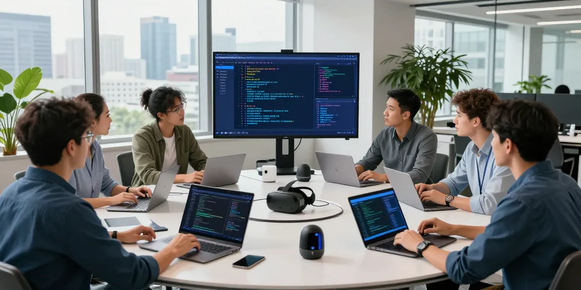 Collaboration in a digital workspace at the WPS Official Website showing team brainstorming on software development.
