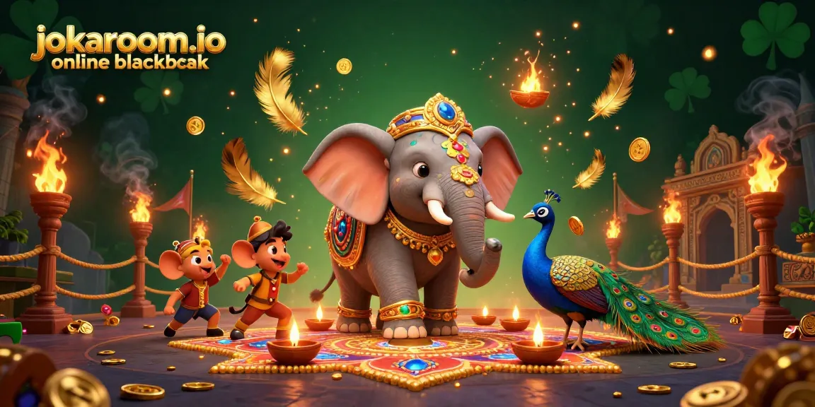 Experience the excitement of jokaroom.io online blackjack with vibrant casino-themed 3D illustration.