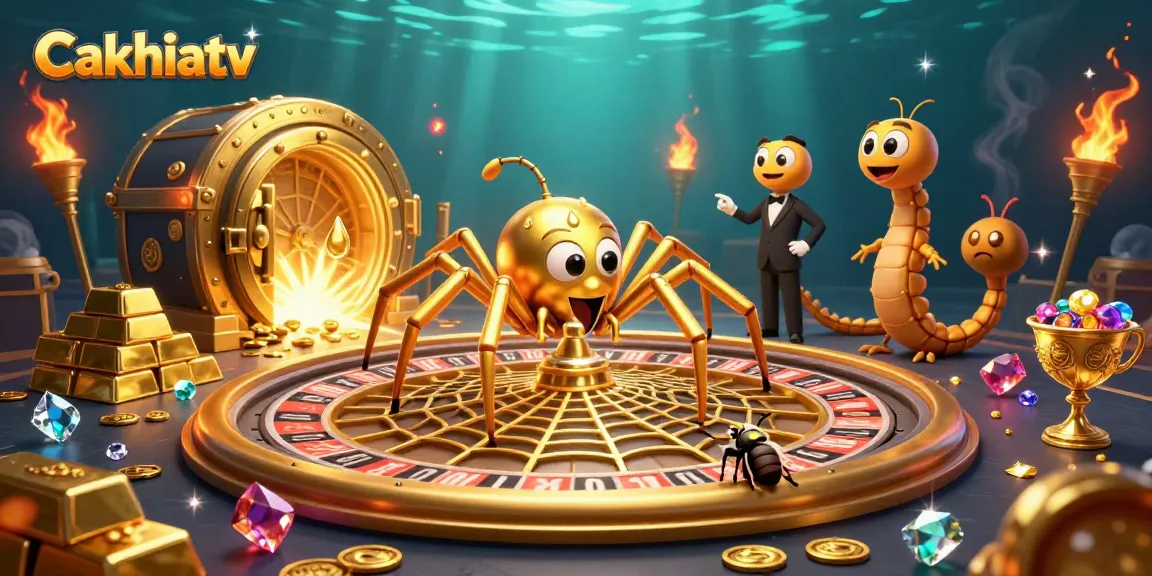 Cakhiatv captures thrilling bets in a vibrant 3D cartoon scene featuring a roulette wheel.