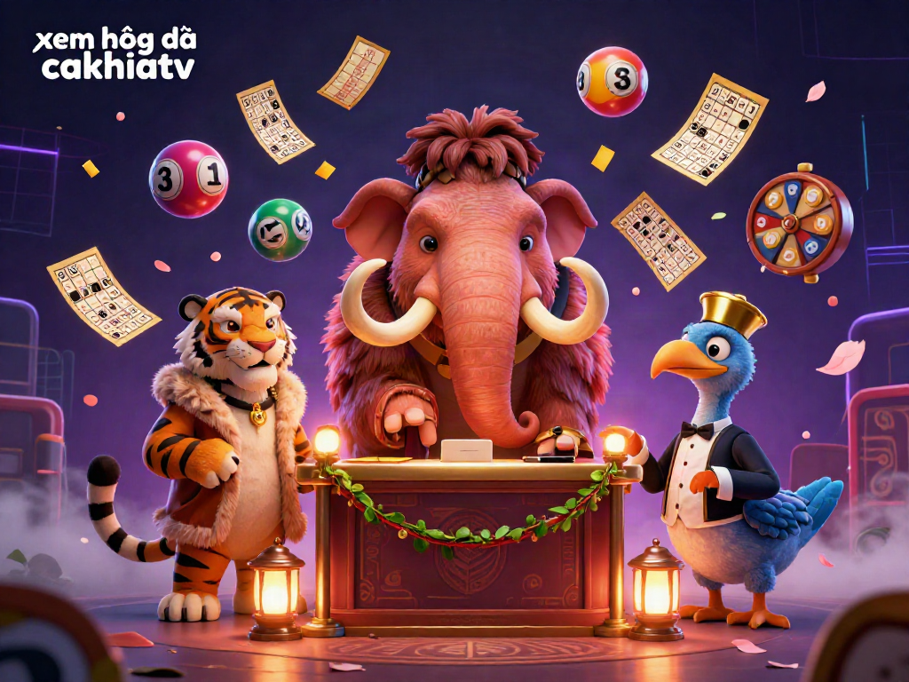 Xem bóng đá cakhiatv with colorful gambling elements featuring a woolly mammoth bouncer and saber-tooth tiger VIP guest.